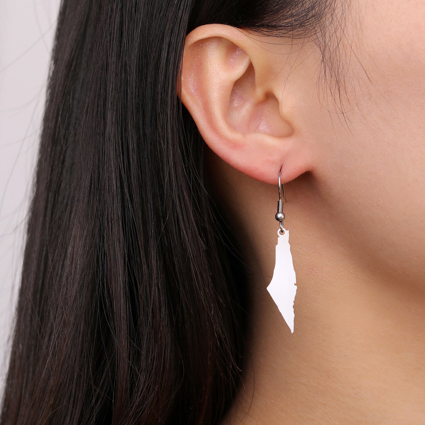 Boucles d'oreilles en acier titane, carte d'israël, brillantes, irrégulières, solides, montagne