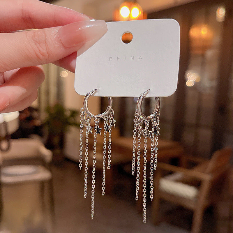 Boucles d'oreilles en zircon à longues franges et aiguille en argent