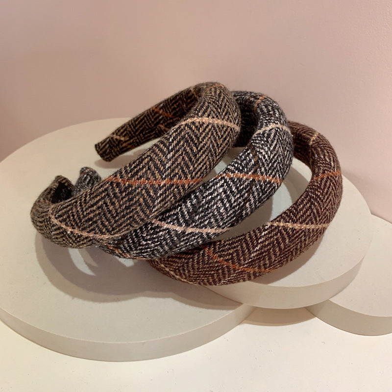 Bandeau en éponge à carreaux en laine, tempérament doux, ton chaud, haut tête de mort