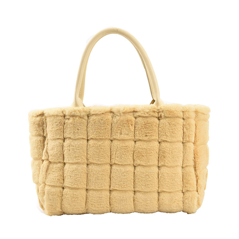 Sweet Small Square Bag Plush Plaid Portable Women