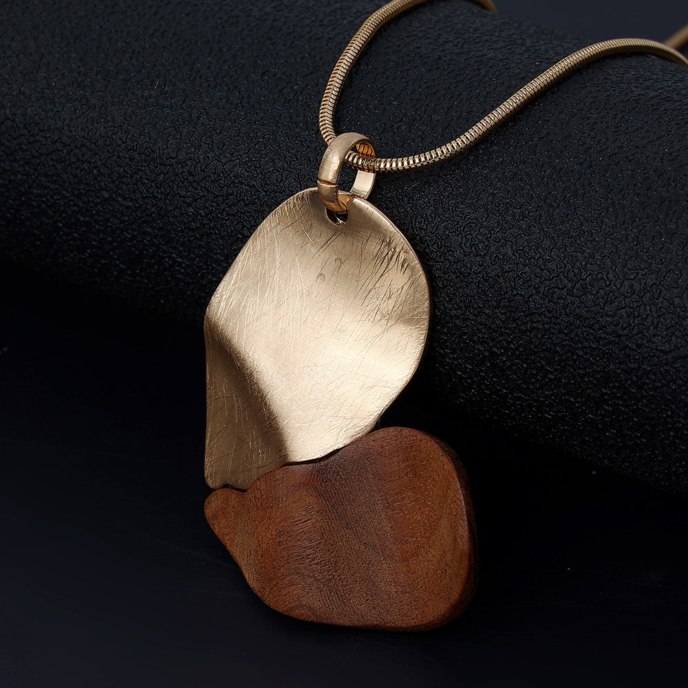 Collier coeur de pêche géométrique de Style européen et américain, dame en bois