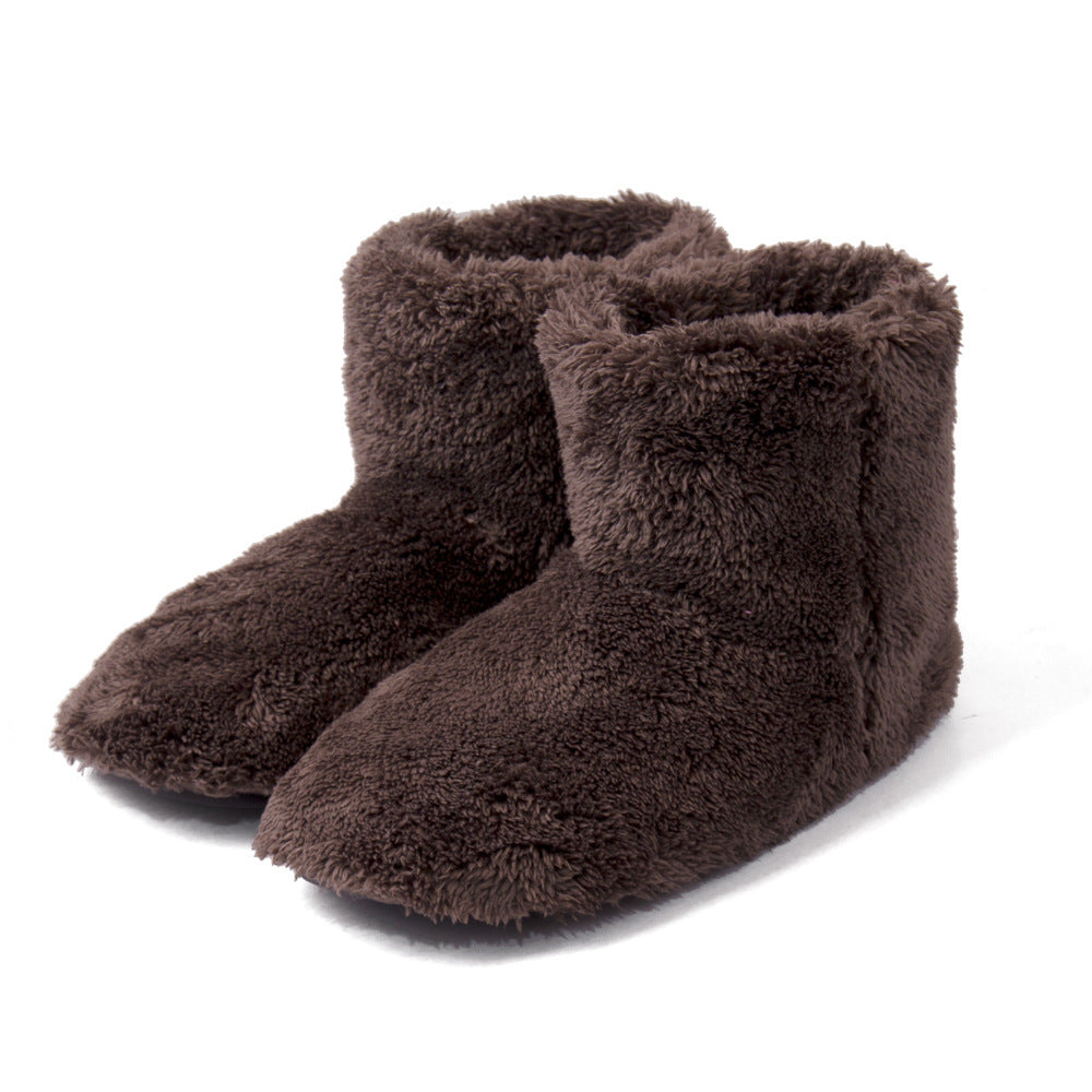 Couple bottes hautes en molleton de corail, chaussures d'intérieur en coton pour la maison