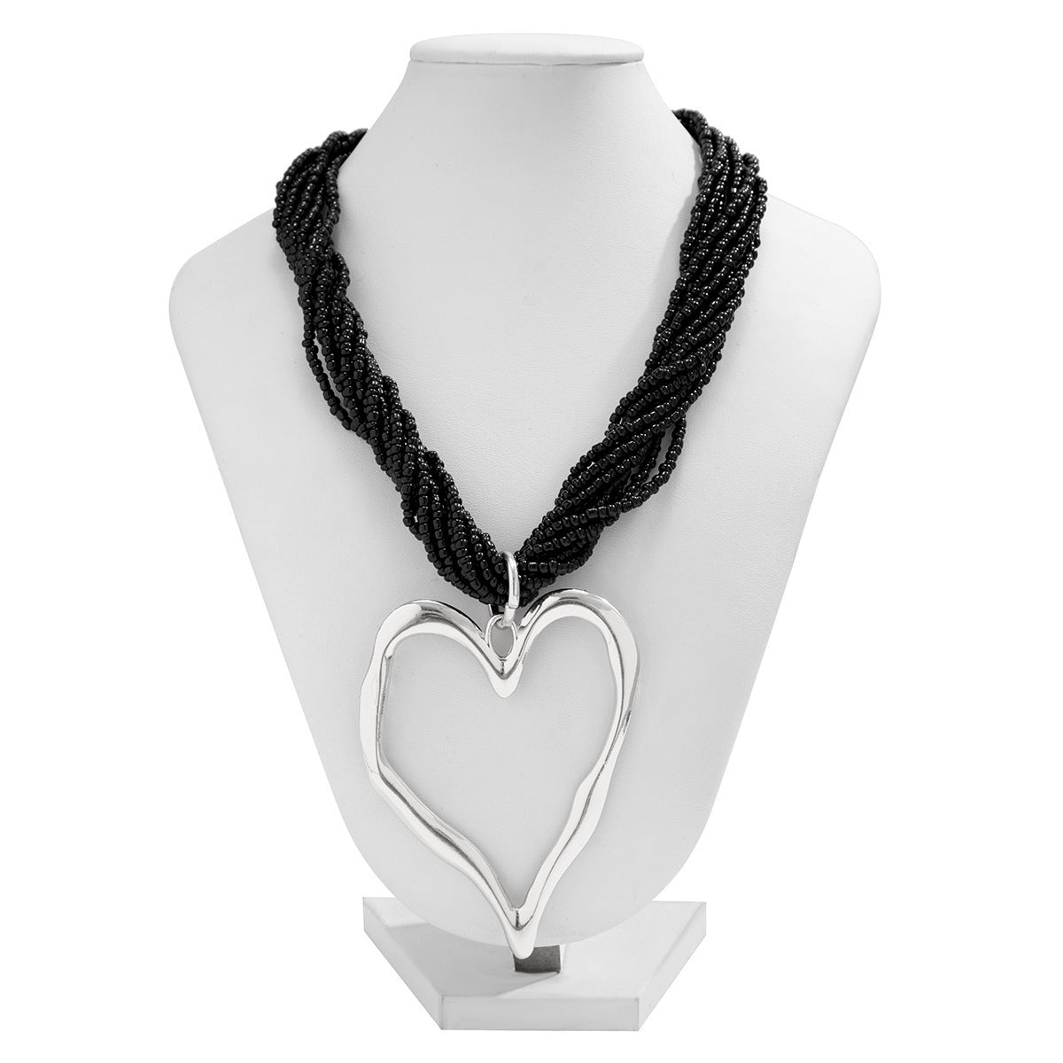 Collar con colgante en forma de corazón de múltiples capas con cuentas exageradas