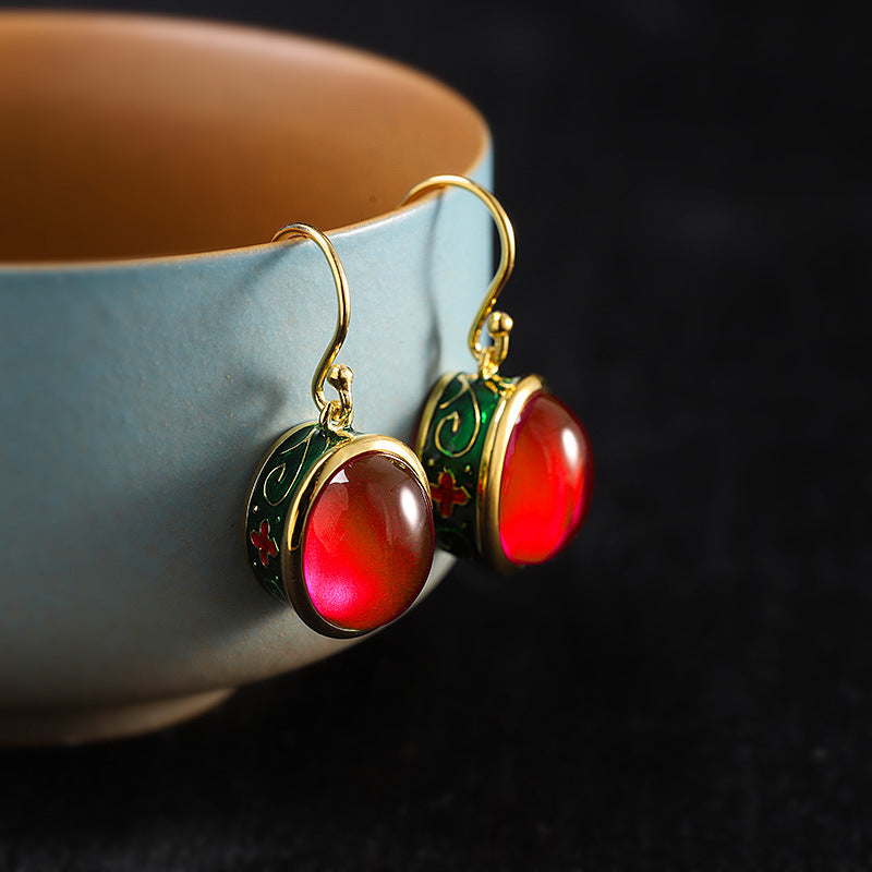 Boucles d'oreilles rubis dorées en argent sterling