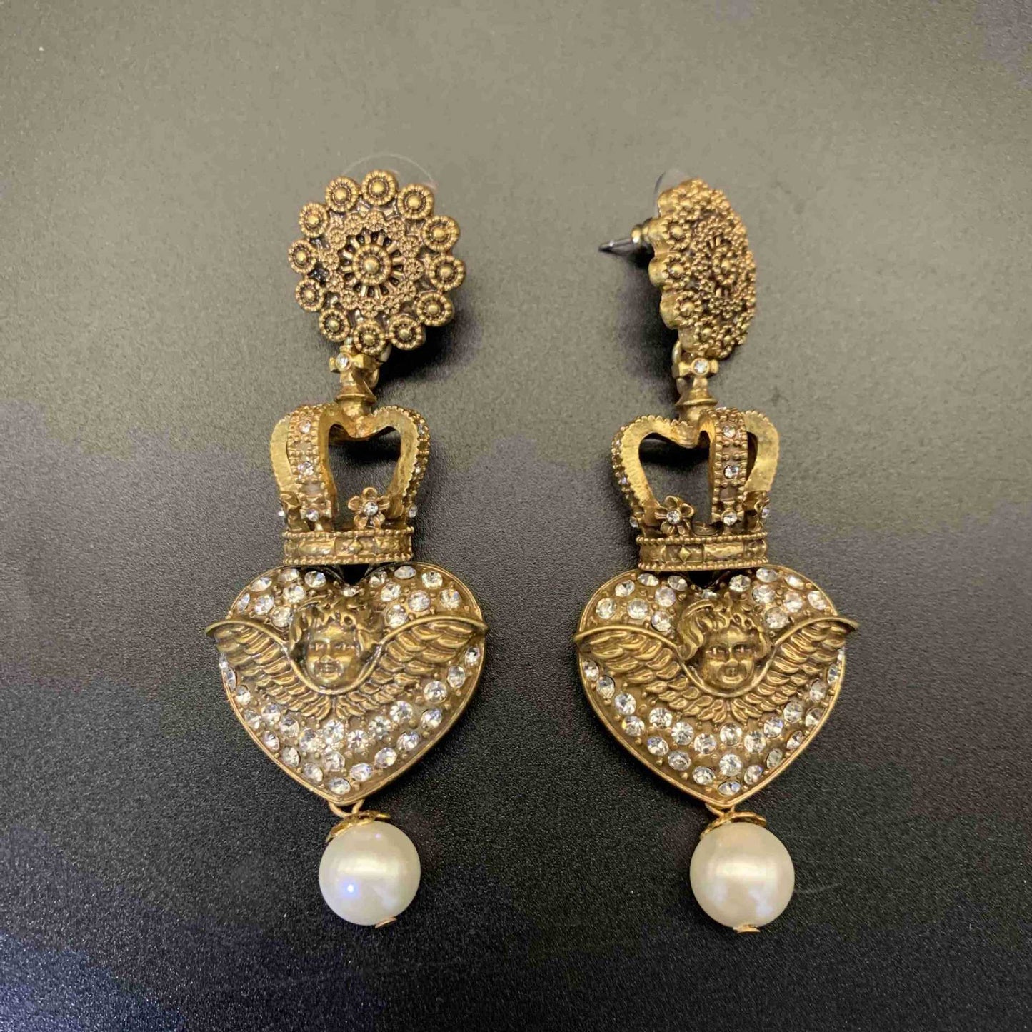 Collier de boucles d'oreilles cupidon Vintage, ornement de glaçure sculpté incrusté de diamants de haute qualité