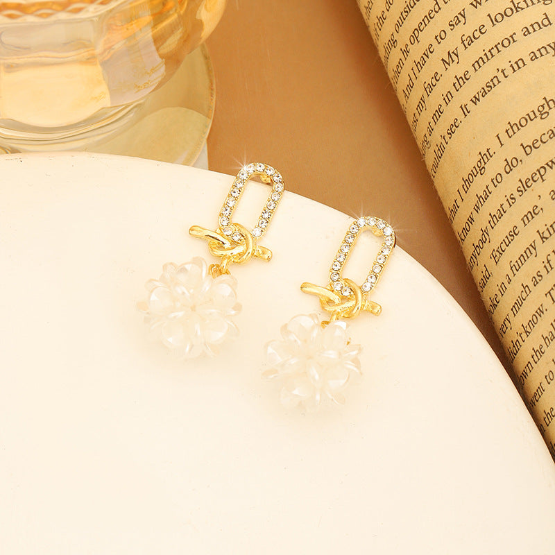 Crystal White With Tassels High-grade Floral Ball Earrings