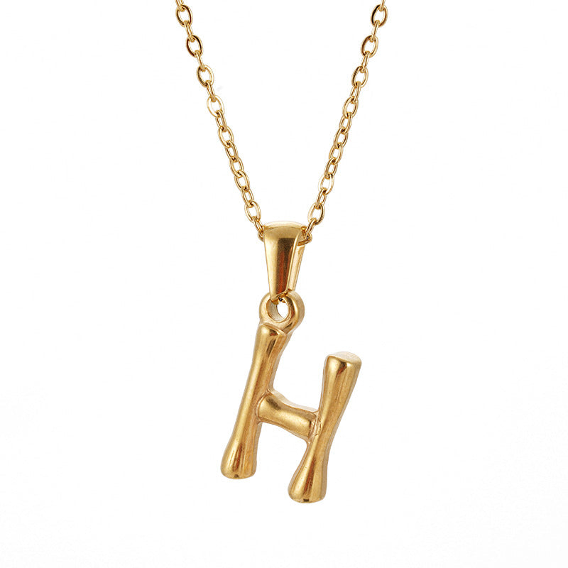 Collier pendentif lettre en acier inoxydable 18 carats en bambou Hip Hop