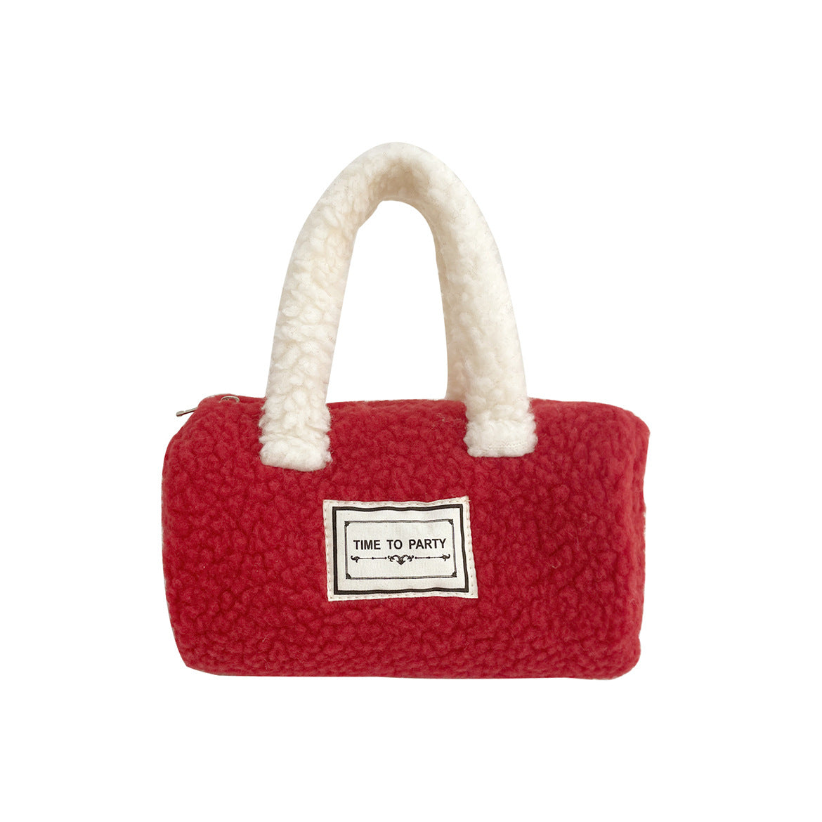 Sac à main en laine d'agneau de couleur contrastée, petite enveloppe rouge en peluche