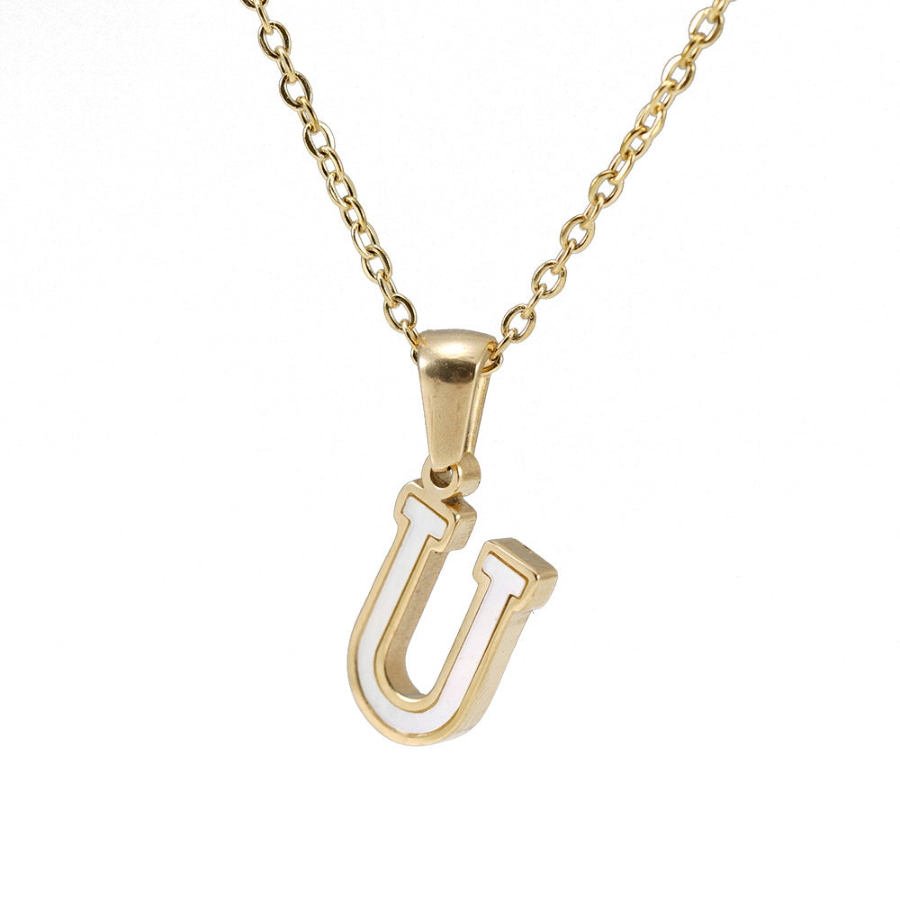 18K Gold Shell Stainless Steel Letter Pendant Necklace
