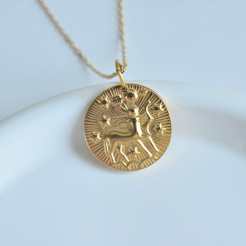 Collier de pièces de monnaie à douze constellations en relief de niche européenne et américaine