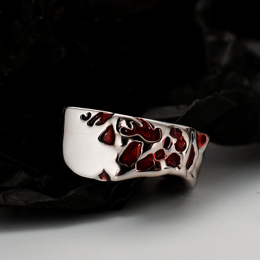 Bague vernissée à taches d'huile rouge pour femme