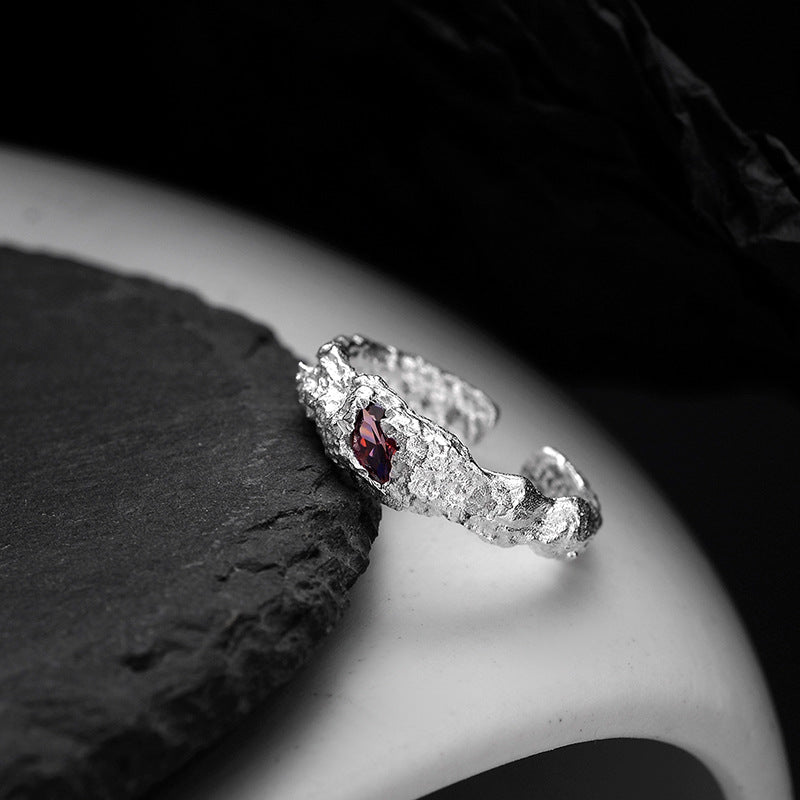 Bague à texture endommagée en argent sterling pour femmes