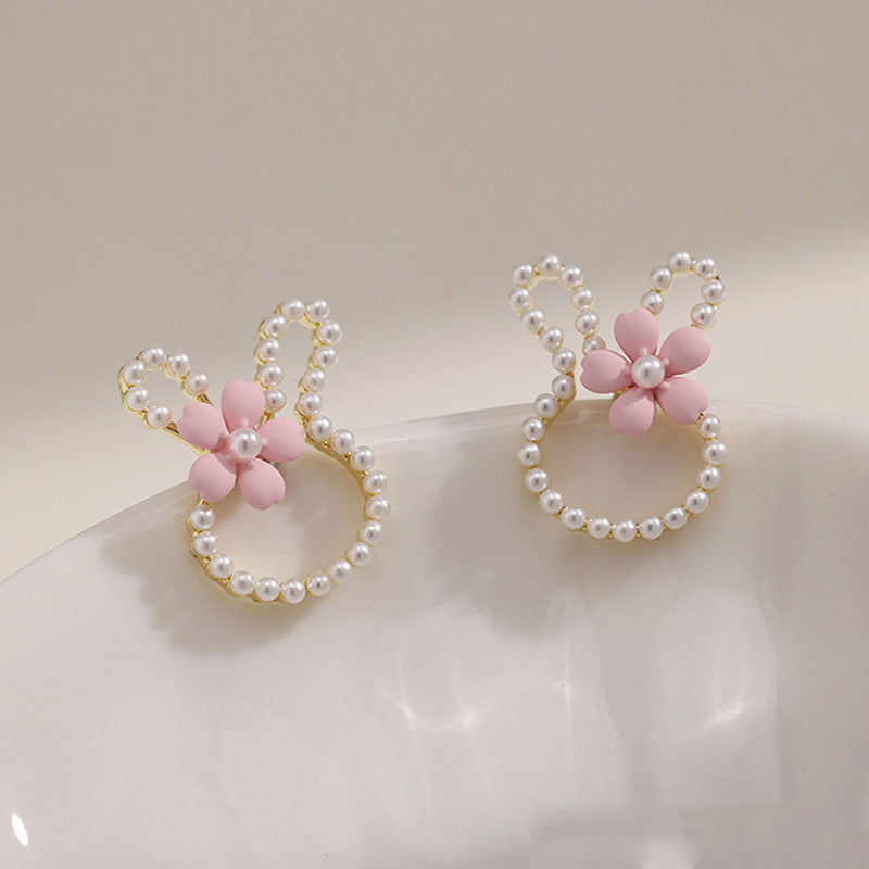 Boucles d'oreilles à tige en forme de lapin en argent sterling avec aiguille style Sweet Ins