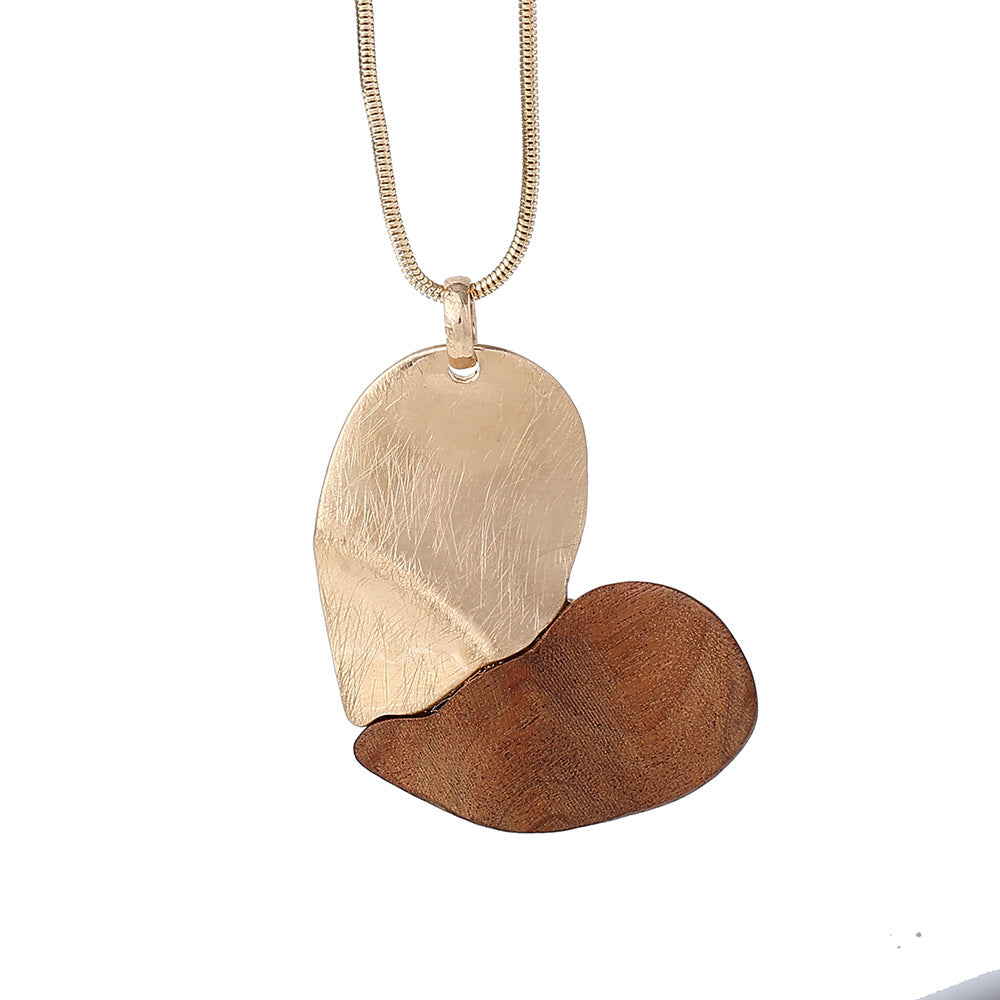 Collier coeur de pêche géométrique de Style européen et américain, dame en bois