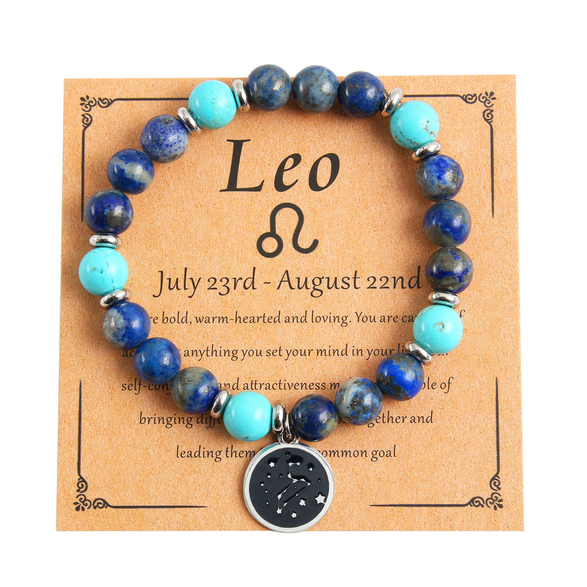 Bracelet rond en perles de pierre naturelle, pendentif rond en acier inoxydable, douze constellations