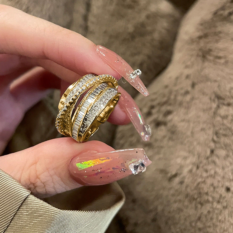 Fashion Brand Copper Inlaid Zircon Multi-layer Cord For Braiding Ring Women