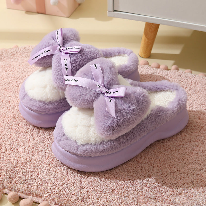 Pantoufles en coton à talons hauts pour femmes, pantoufles d'hiver à fond épais, sensation de merde à l'intérieur