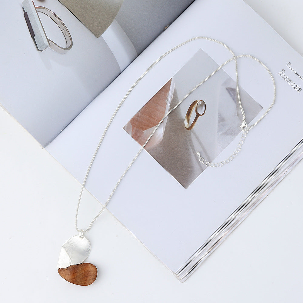 Collier coeur de pêche géométrique de Style européen et américain, dame en bois