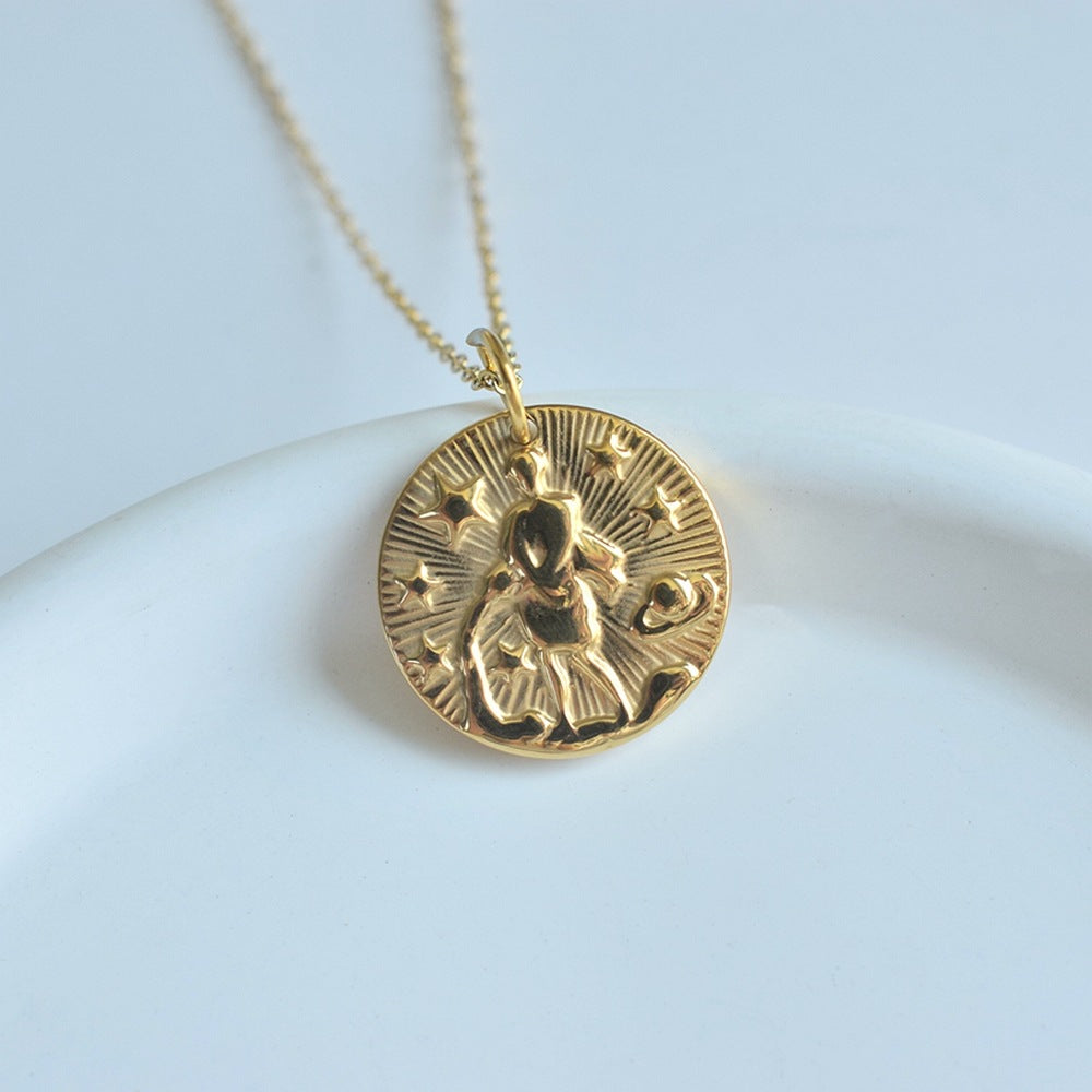 Collier de pièces de monnaie à douze constellations en relief de niche européenne et américaine