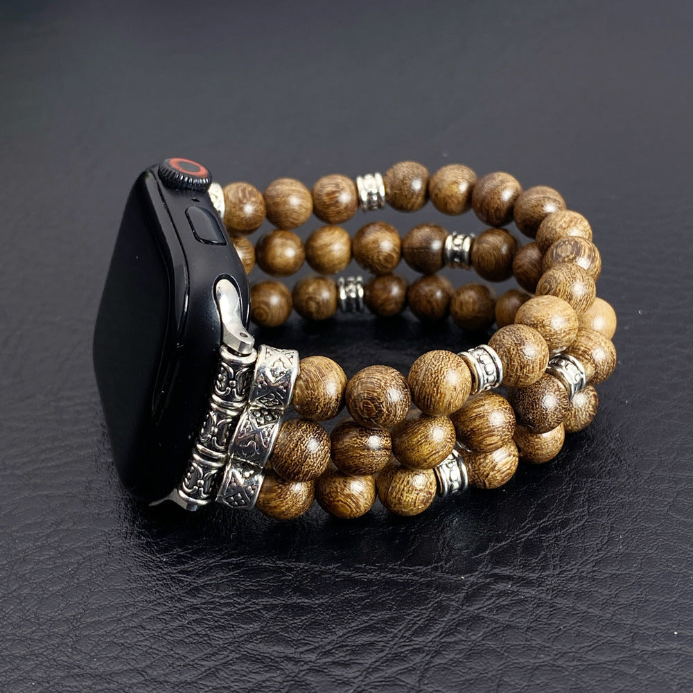 Bracelet de perles en bois massif avec sangle