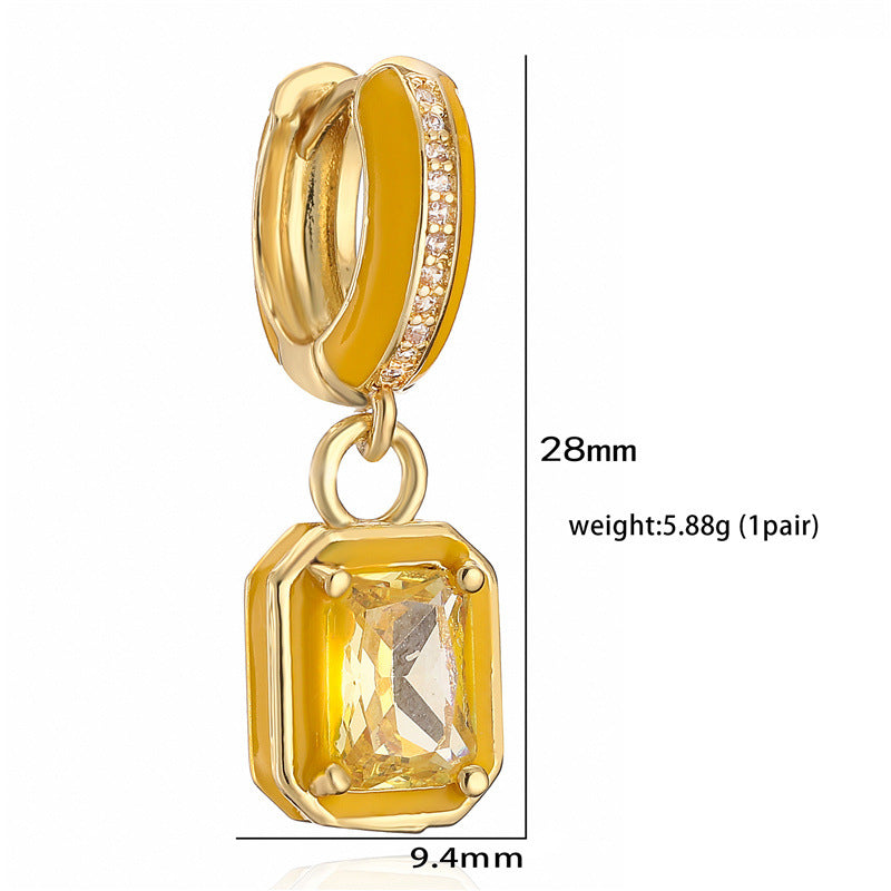 Boucles d'oreilles en forme de goutte d'huile et de cuivre, couleur douce et colorée, incrustée de diamant, Cube de sucre
