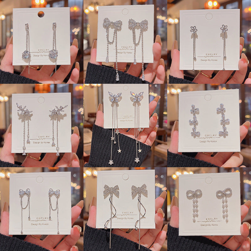 Boucles d'oreilles en zircon à longues franges et aiguille en argent