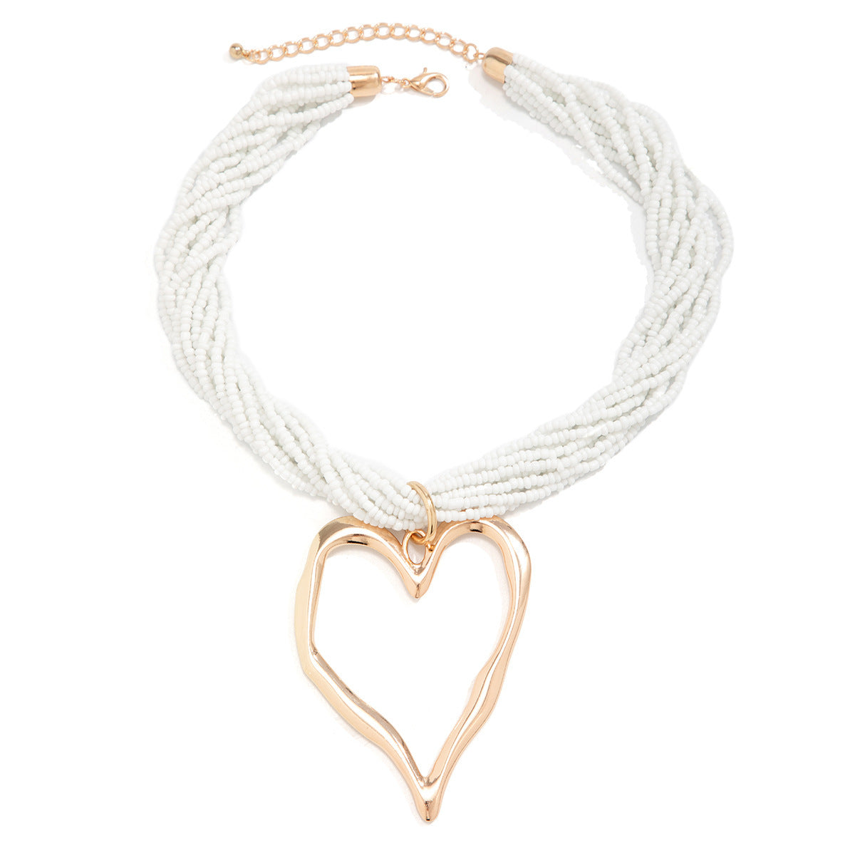 Collar con colgante en forma de corazón de múltiples capas con cuentas exageradas