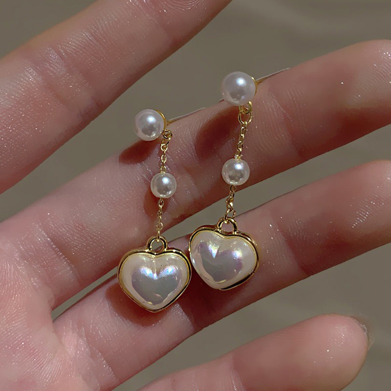 Boucles d'oreilles en argent Sterling avec perles et cœur, aiguille, conception de pompon en forme de cœur de pêche pour femme