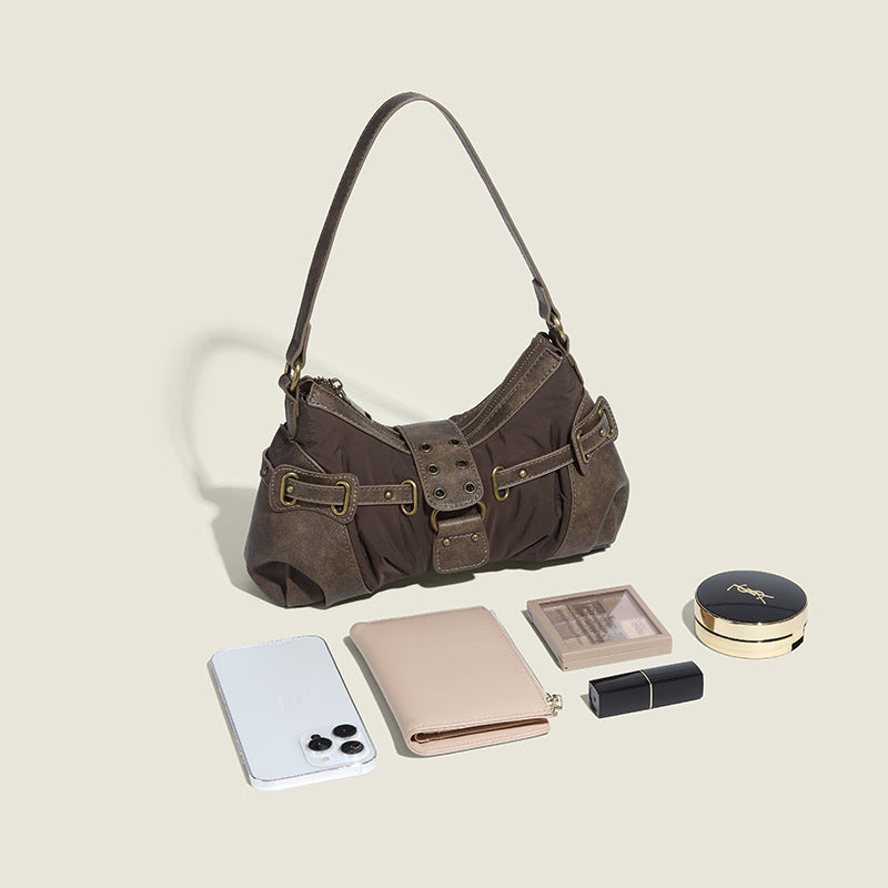 Bolso baguette con remaches portátil retro nuevo de un solo hombro