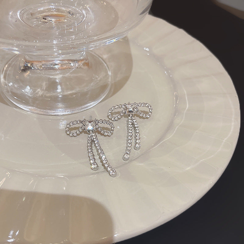 Boucles d'oreilles en zircon à longues franges et aiguille en argent