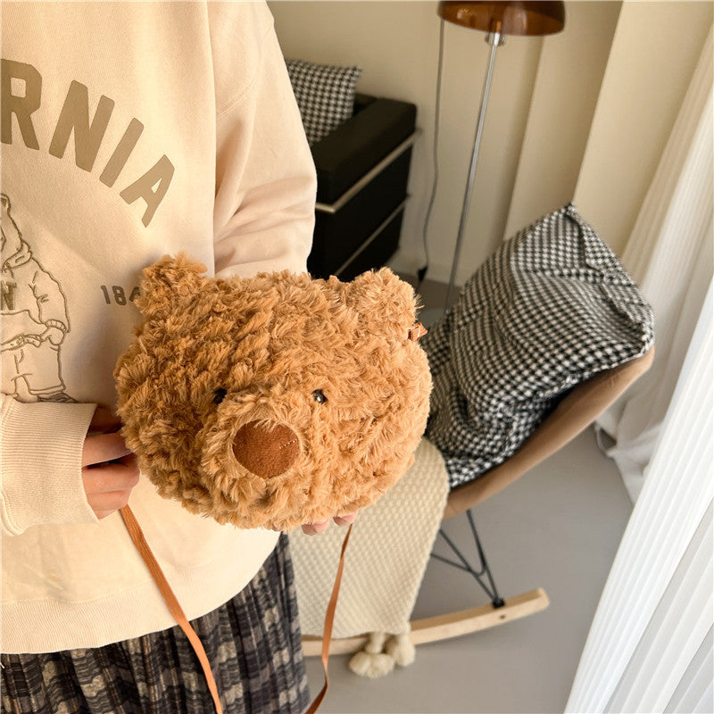 Sac messager mignon ours à fourrure série marron pour filles