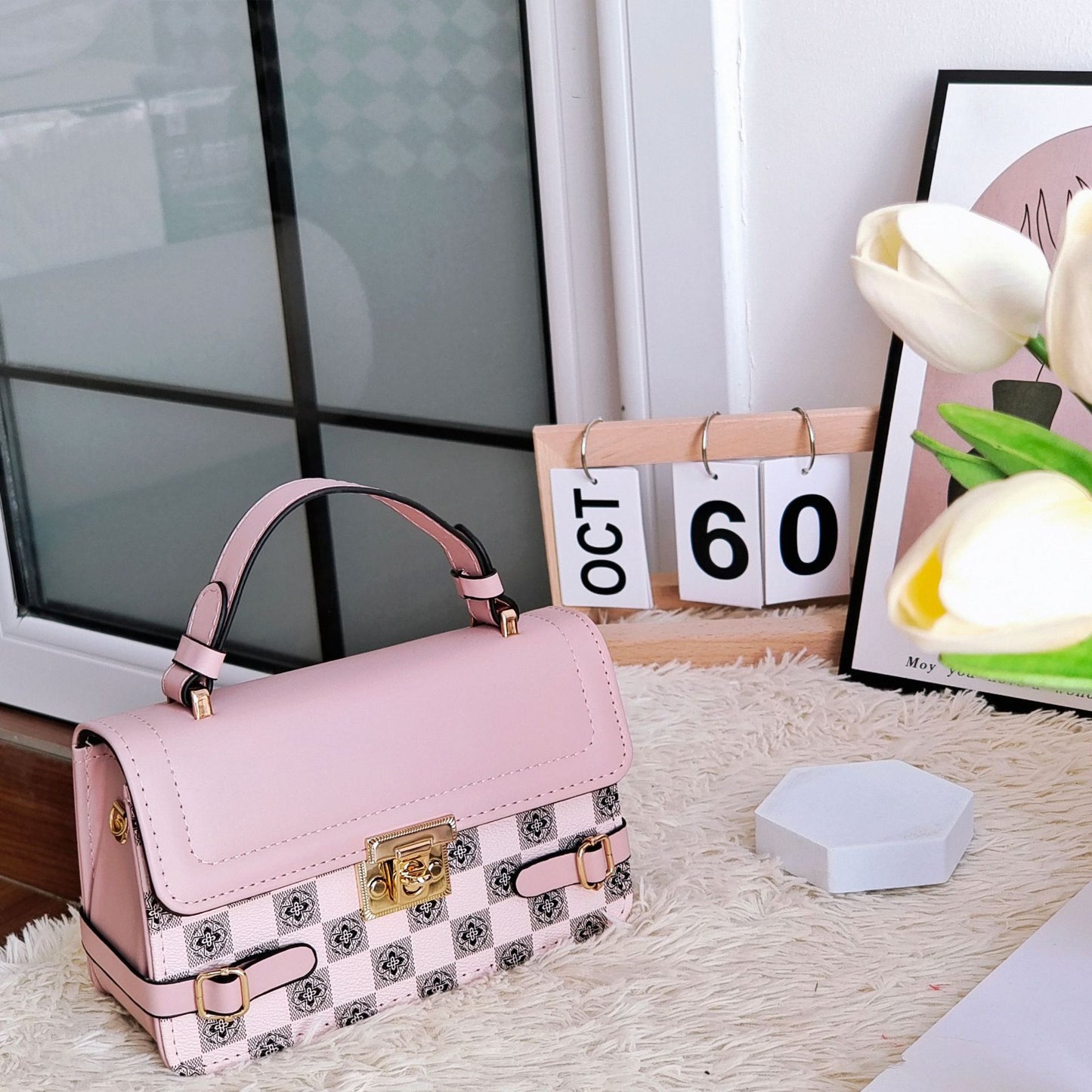 Cómodo bolso cruzado étnico con patrón cuadrado pequeño retro