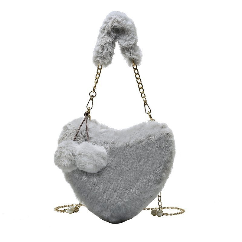 Women's Fashion Love Imitation Rex Rabbit Plush One-shoulder Crossbody Bag
