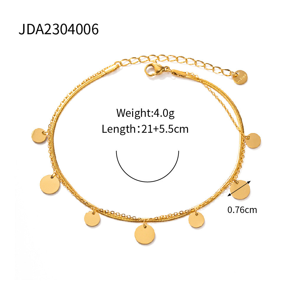 Women's Retro Stainless Steel Double-layer Circular Ankle Chain