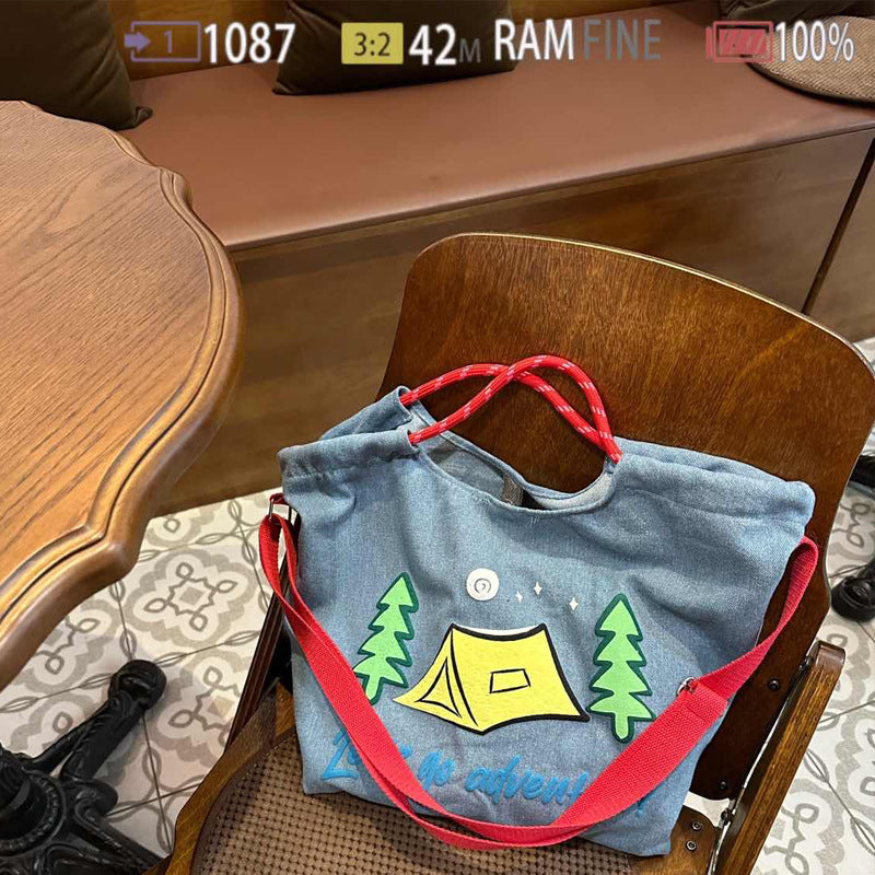 Sac à main artistique simple en denim à bandoulière