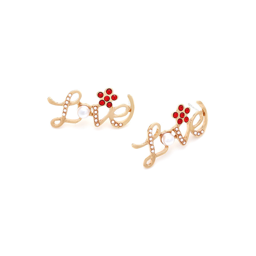 Boucles d'oreilles en alliage incrusté de perles d'imitation pour femmes, lettres de l'alphabet