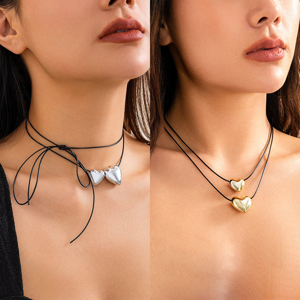 Winding Wax Line Bowknot Love Heart Necklace