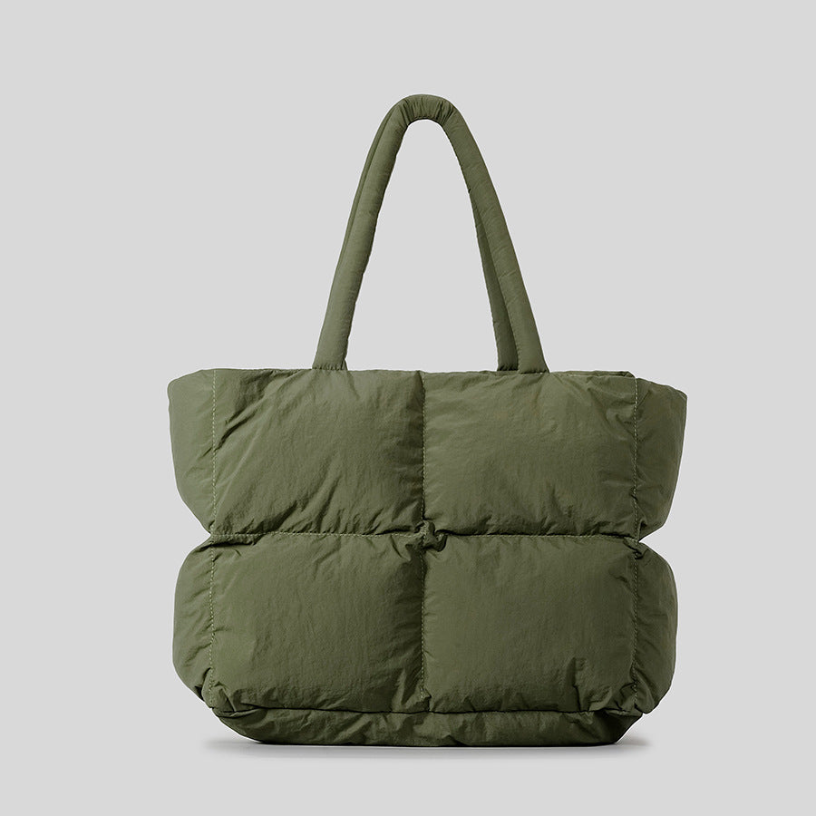 Nouveau sac fourre-tout rempli de coton vert armée Portable tout-match diamant