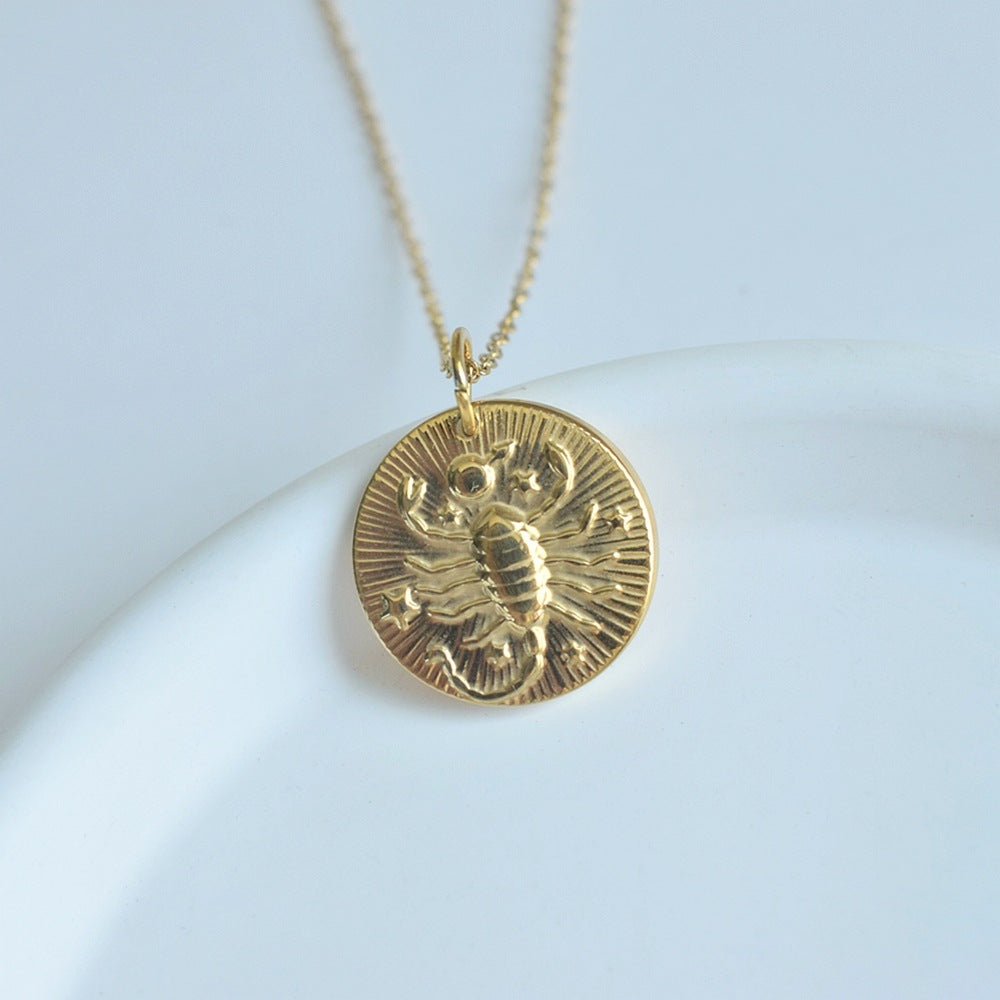 Collier de pièces de monnaie à douze constellations en relief de niche européenne et américaine