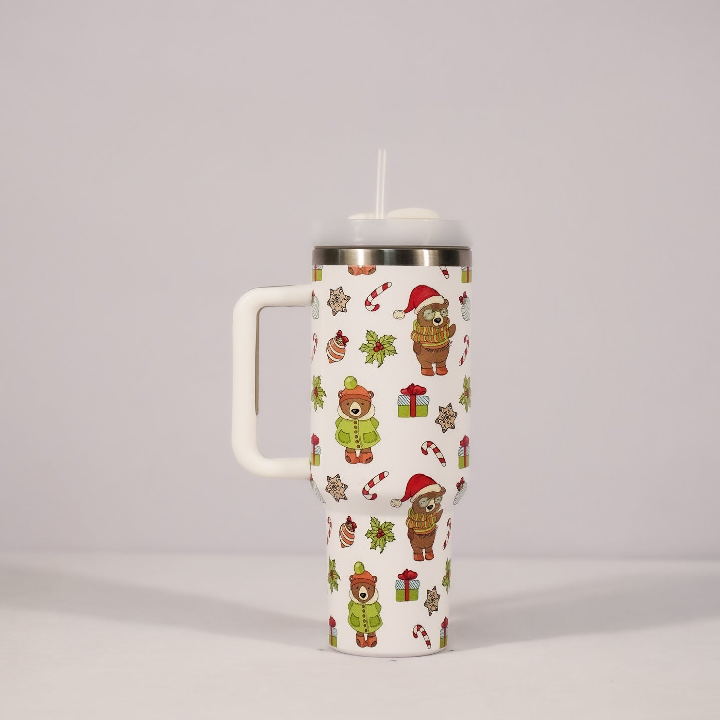 Tasse à motif de noël avec couvercle et poignée, verres en paille, gobelet sous vide en acier inoxydable, grande capacité, tasse à café de voyage en voiture, nouvelle collection