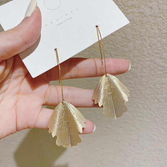 Boucles d'oreilles à pampilles simples pour femmes, aiguille en argent sterling, feuille de Ginkgo