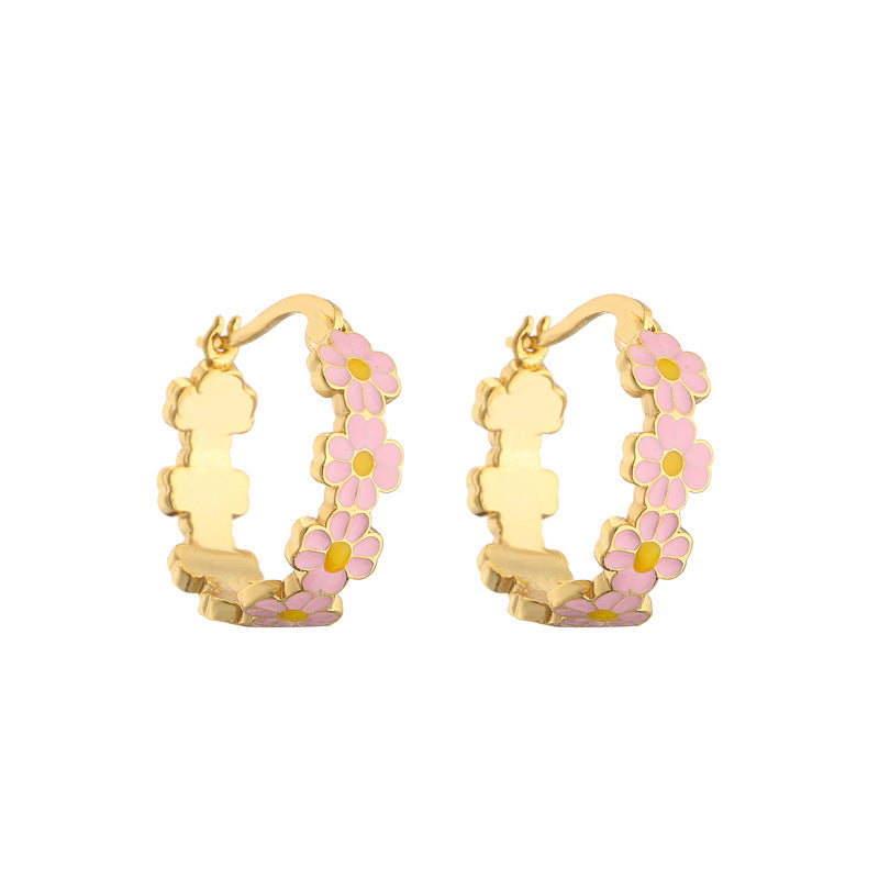 Collier de boucles d'oreilles en forme de goutte d'huile, petit chrysanthème