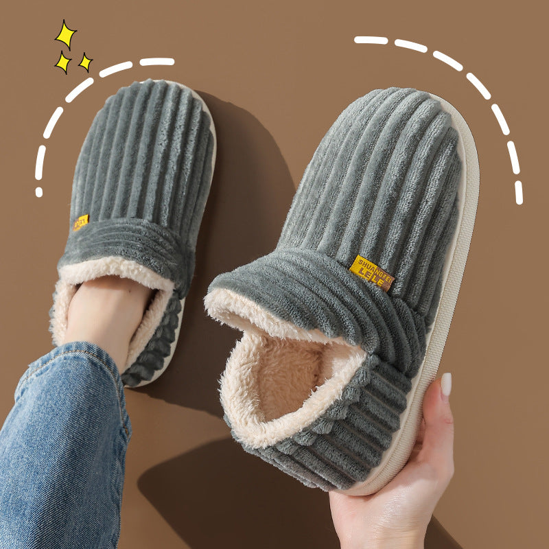 Zapatillas de algodón de otoño e invierno bolso de pareja femenina tacón cálido antideslizante interior
