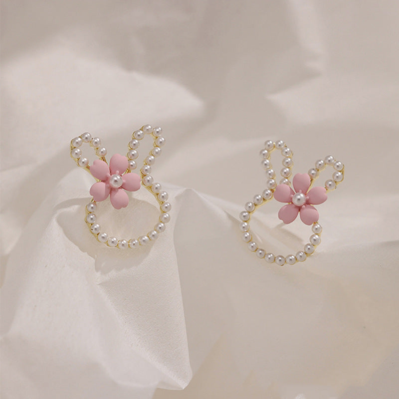 Boucles d'oreilles à tige en forme de lapin en argent sterling avec aiguille style Sweet Ins