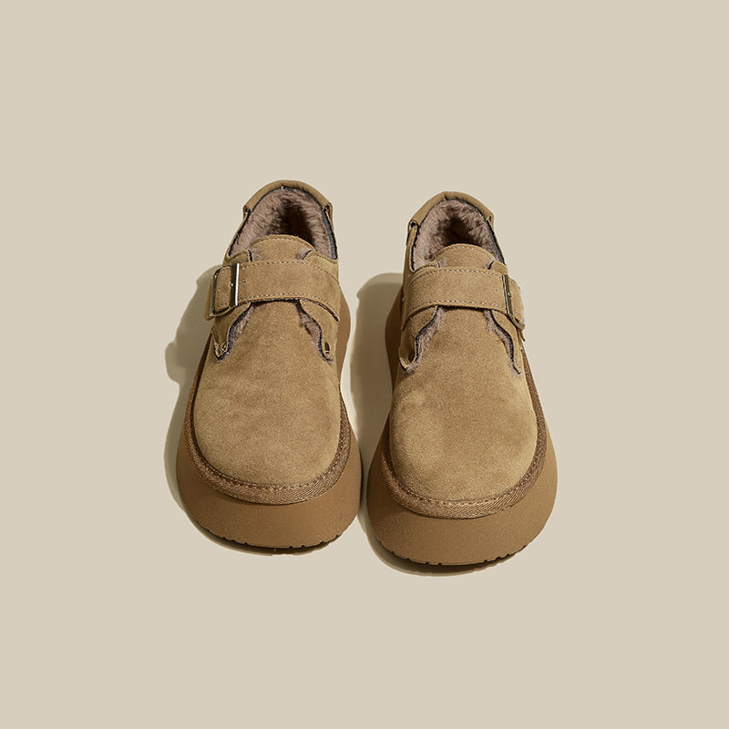 Chaussures rembourrées en coton à semelles épaisses pour femmes avec velours rétro