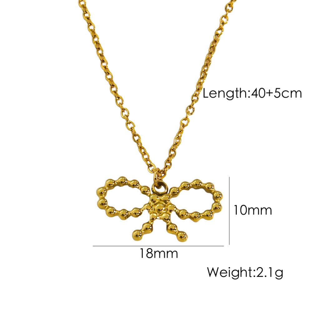 Bow Stainless Steel 14K Gold Earrings Necklace