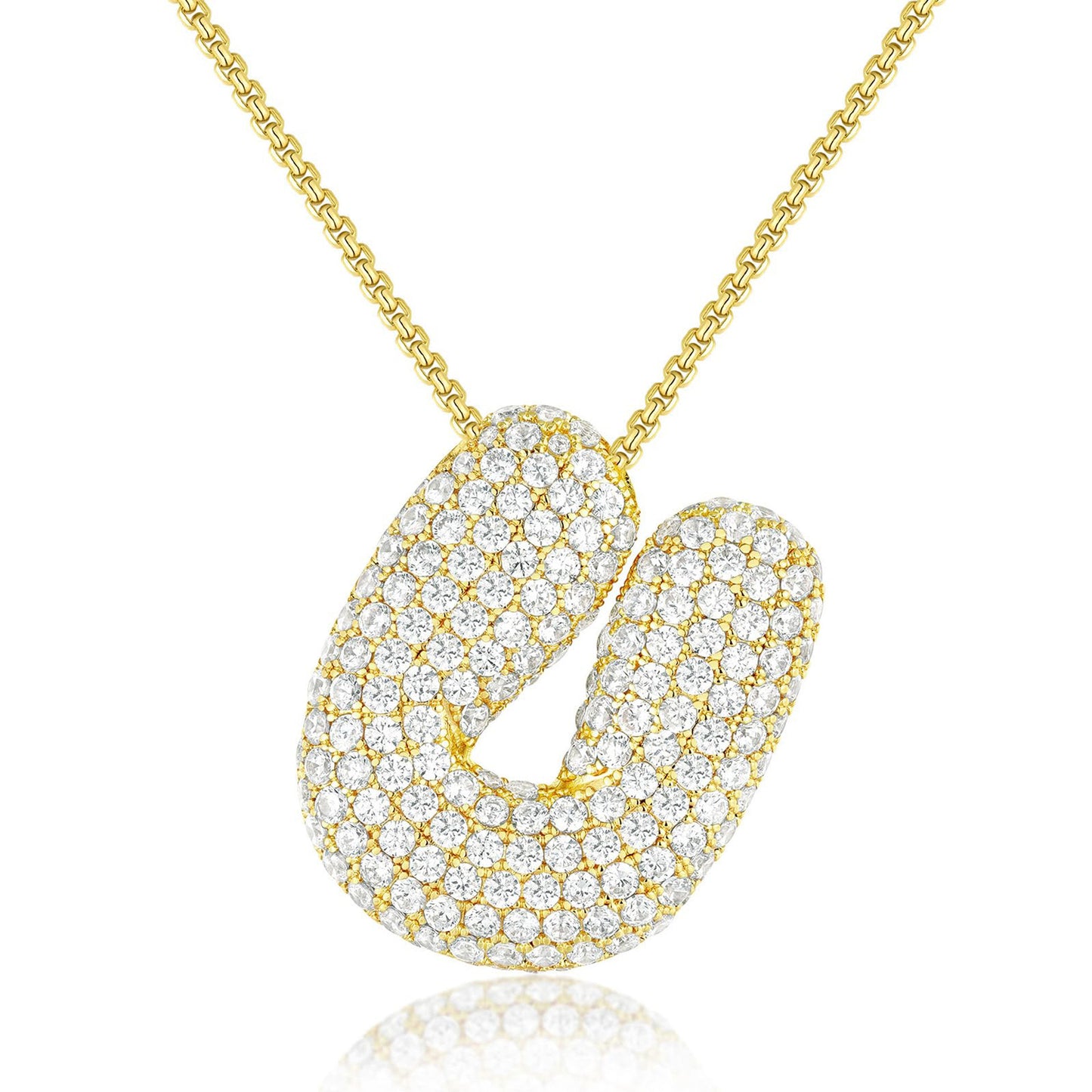 All-matching 26 English Letters Pendant Necklace Female Inlaid Zircon Chubby Balloon Letters