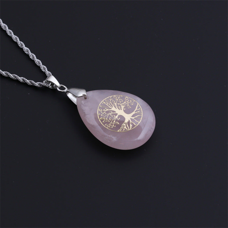 Crystal Water Drop Pendant Crafts Carved Lucky Tree Necklace