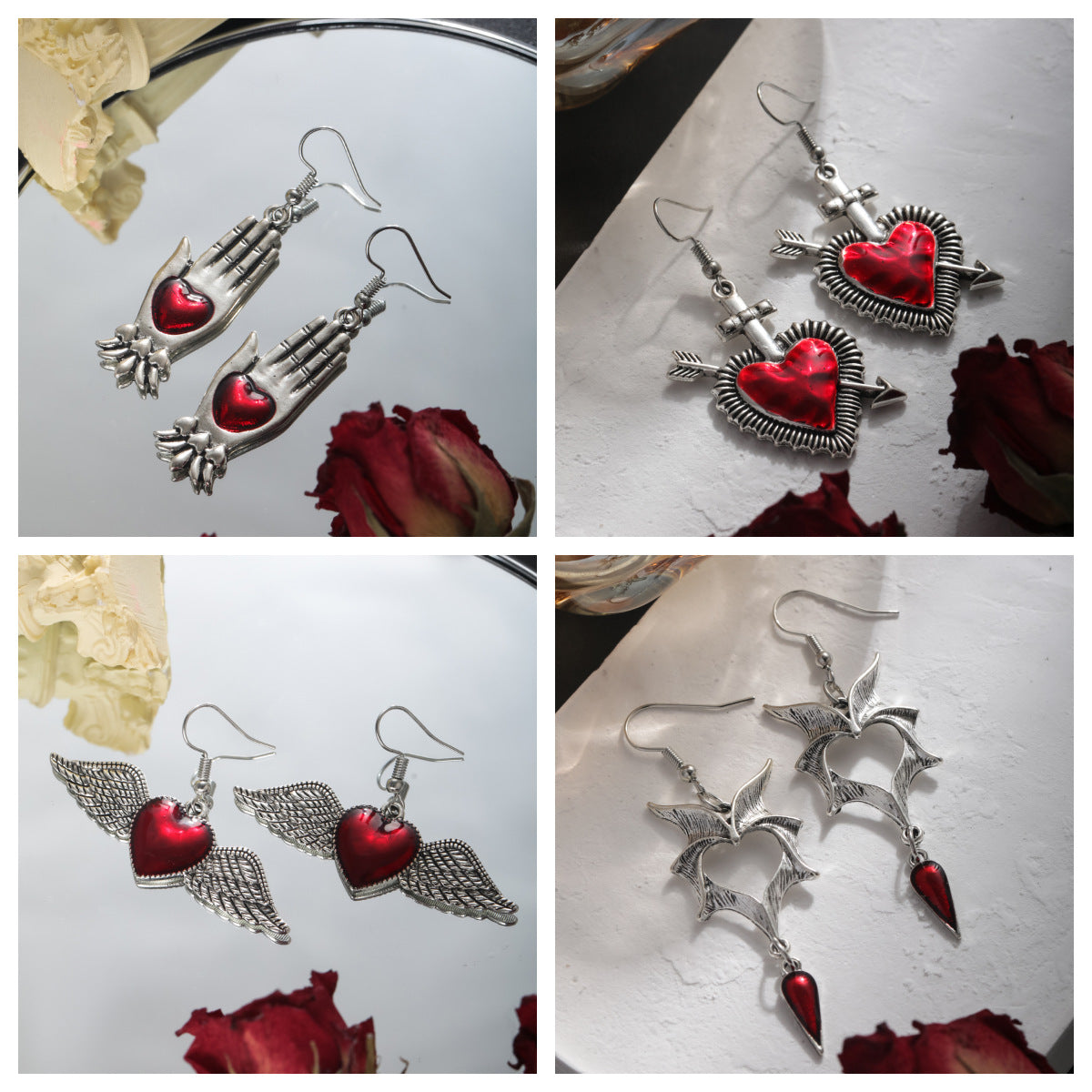 Pendientes oscuros con corazón de lava y corazón cerrado