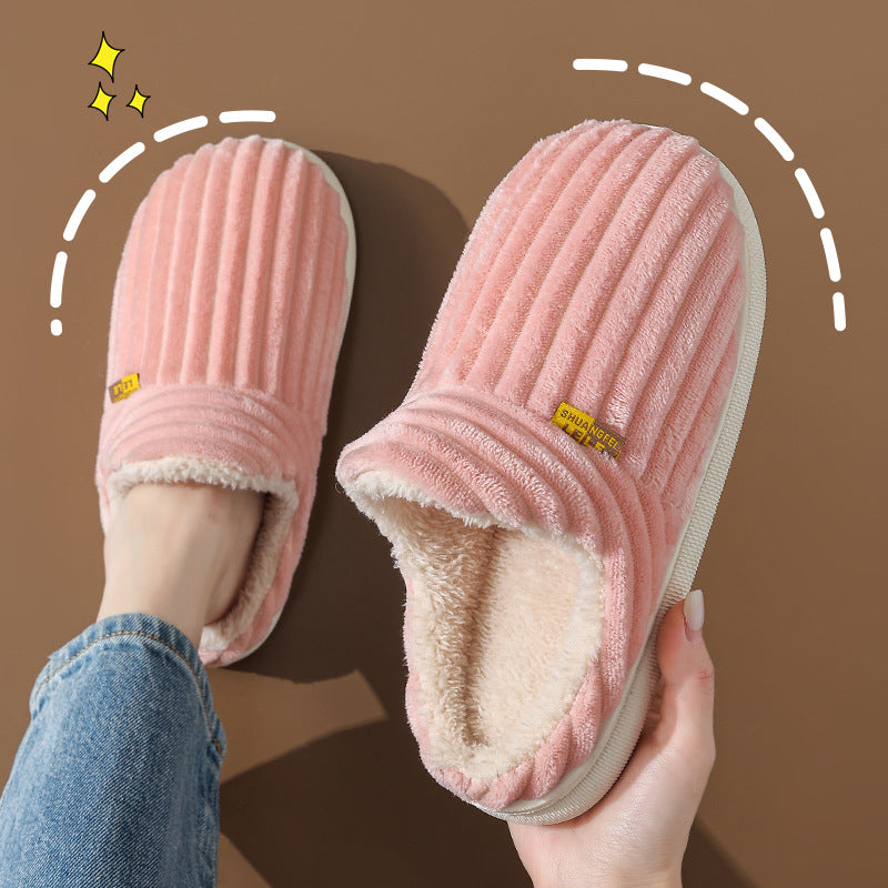 Zapatillas de algodón de otoño e invierno bolso de pareja femenina tacón cálido antideslizante interior